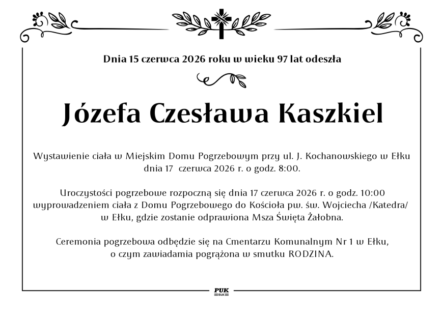 Józefa Czesława Kaszkiel - nekrolog